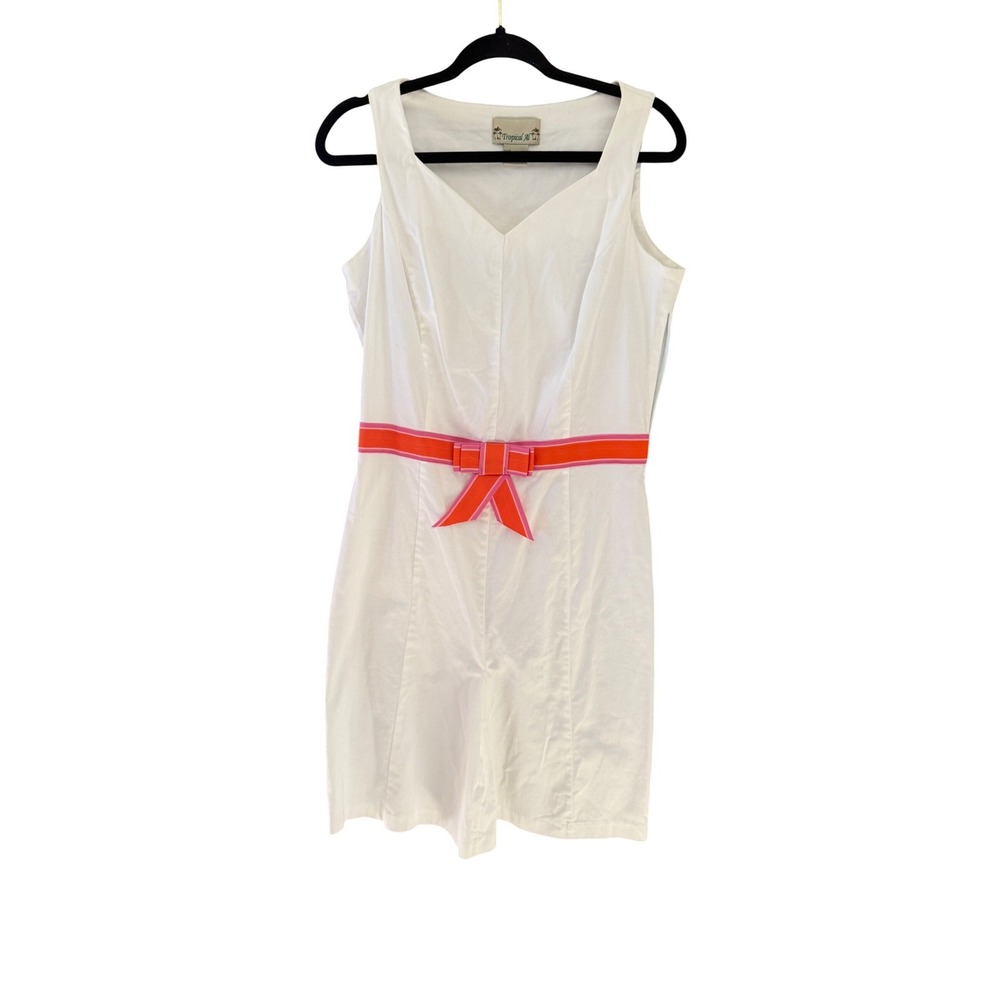 Tropical Al White Sleeveless Romper Pink Orange Bow Belt‎ 6 Summer Resort